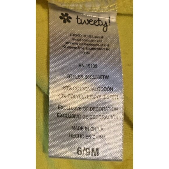 Looney Tunes Tweety Bird One Piece Romper Baby Girl Size 6-9 Months Yellow Pink - Picture 7 of 8
